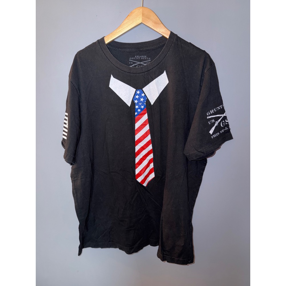 Grunt Style Mens XXL Black Patriotic American Flag Tuxedo Tie Graphic T-Shirt